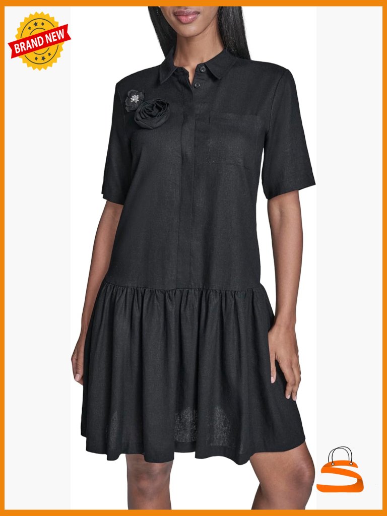 Short Sleeve Collar Linen Shirt Dress